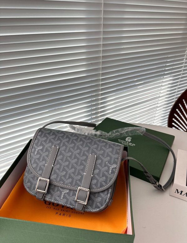 GOYARD GOYARDINE BELVEDERE PM MESSENGER BAG GREY 21CM