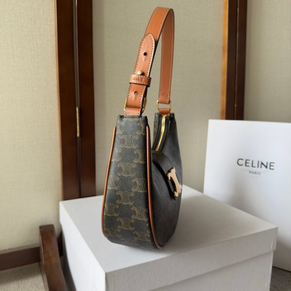 CELINE AVA TRIOMPHE SOFT BAG IN CANVAS AND CALFSKIN
 TAN