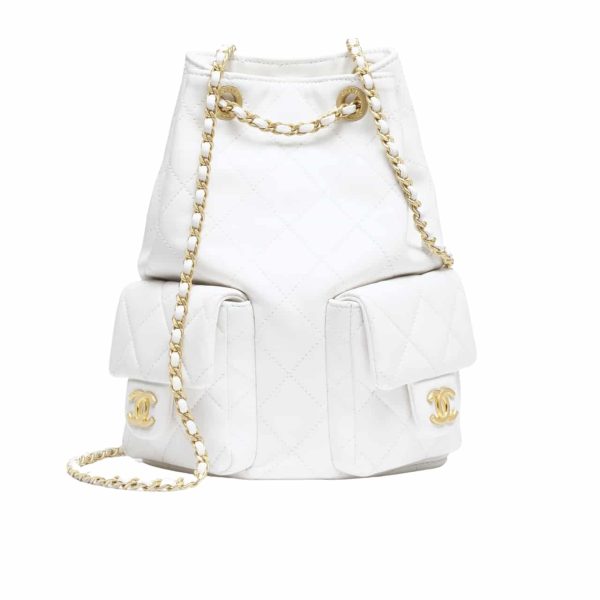 CHANEL CRUISE BACKPACK SHINY LAMBSKIN WHITE 20CM AS5310 B18791 10601