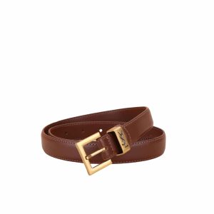 SAINT LAURENT YSL SQUARE LOGO CLASSIC BELT DARK BROWN 25MM