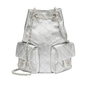 CHANEL CRUISE BACKPACK SHINY METALLIC SILVER 20CM AS5310 B19317 NACPN