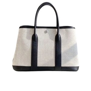 HERMES GARDEN PARTY 30 HANDBAG CANVAS BLACK 30CM