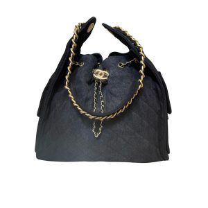 CHANEL HOBO BAG SS25 DENIM BRUSHED BLACK 35CM