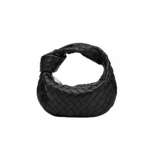 BOTTEGA VENETA JODIE INTRECCIATO LEATHER HANDLE BAG BLACK 27CM 690225VCPP01229