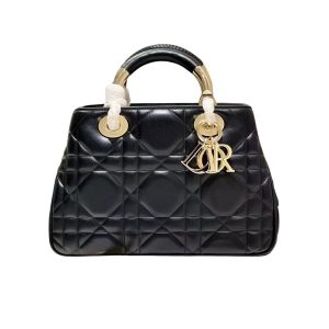 DIOR LADY 95.22 MEDIUM HANDBAG BLACK 25CM