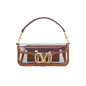 VALENTINO GARAVANI LOC? PVC AND LEATHER SHOULDER BAG BROWN 24CM