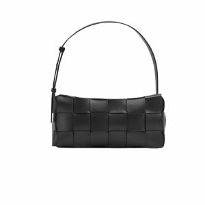 BOTTEGA VENETA BRICK CASSETTE INTRECCIO LEATHER SHOULDER BAG BLACK 28CM 709360VMAY18425