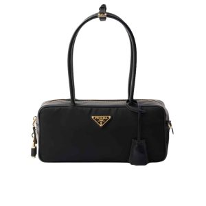 PRADA RE NYLON SMALL TOP HANDLE BAG WITH PADLOCK BLACK 28CM 1BB133 2C8Q F0002 V ODO