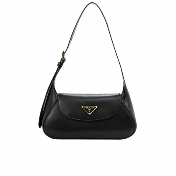 PRADA TRIANGLE LOGO SHOULDER BAG BLACK 24CM