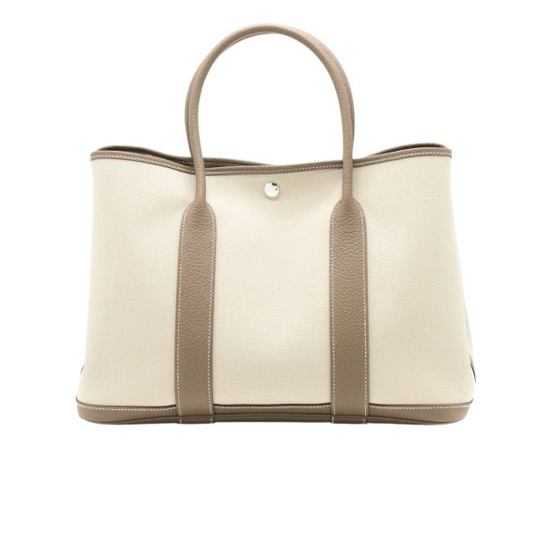 HERMES GARDEN PARTY 30 HANDBAG CANVAS ETOUPE 30CM