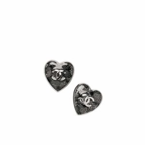 CHANEL STUD EARRINGS SILVER AND BLACK