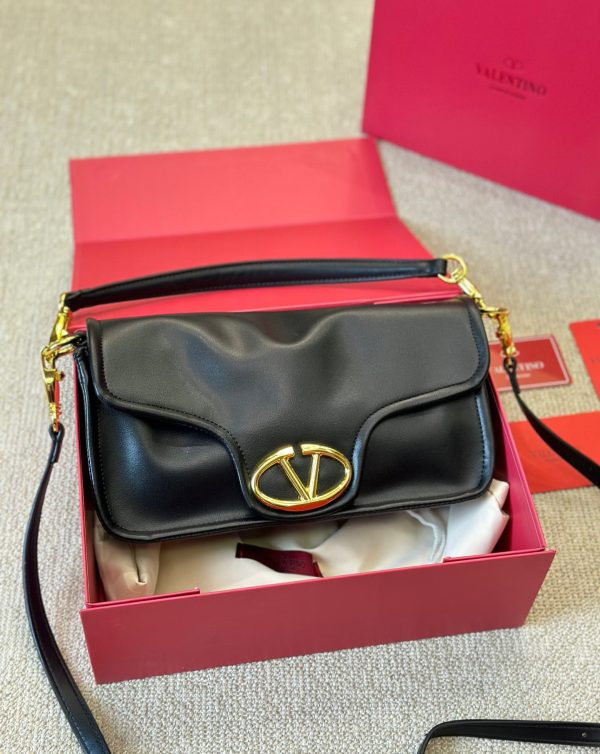 VALENTINO GARAVANI VLOGO 1960 NAPPA LEATHER SHOULDER BAG BLACK 28CM 4W0B0N48ZFJ 0NO