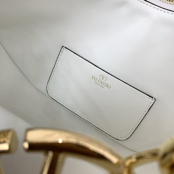 VALENTINO GARAVANI SMALL VLOGO MOON HOBO BAG IN GRAINY CALFSKIN WITH CHAIN WHITE 29CM 4W2B0N08JDK 098