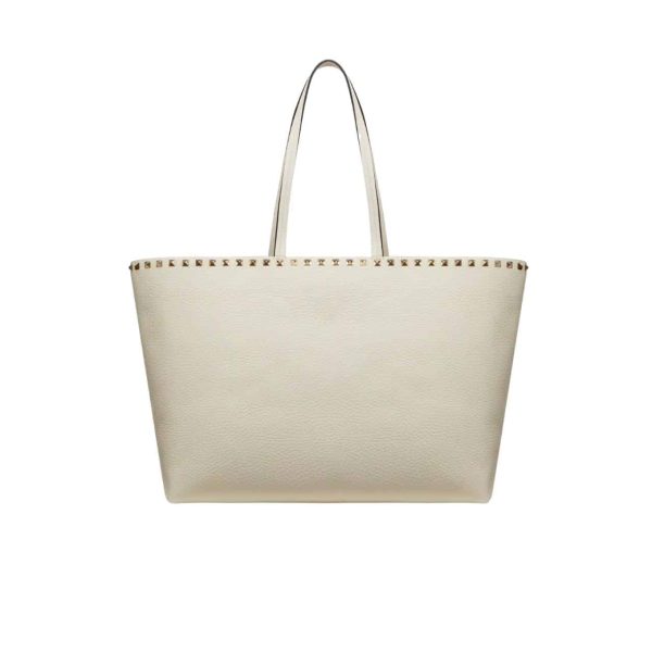 VALENTINO GARAVANI ROCKSTUD GRAINY CALFSKIN TOTE BAG WHITE 35CM 3W2B0B70VSF I16