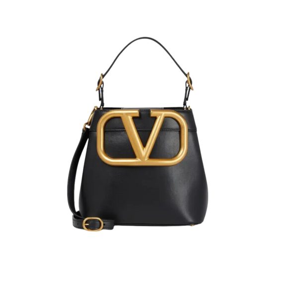 VALENTINO GARAVANI SUPERVEE LEATHER BUCKET BAG BLACK 20CM