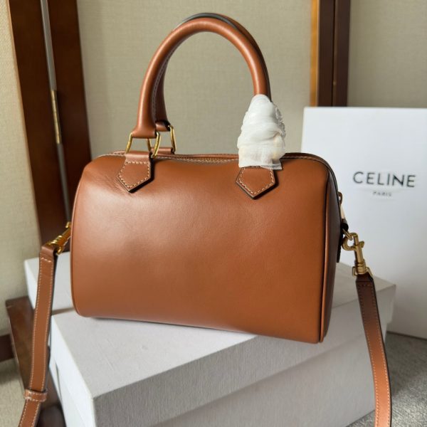 CELINE  SMALL BOSTON BAG IN SMOOTH CALFSKIN WITH CUIR TRIOMPHE BROWN