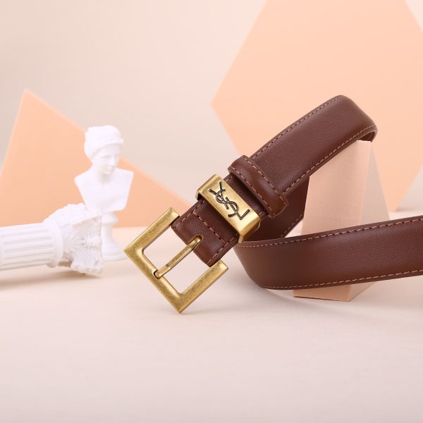 SAINT LAURENT YSL SQUARE LOGO CLASSIC BELT DARK BROWN 25MM