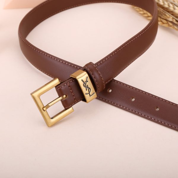 SAINT LAURENT YSL SQUARE LOGO CLASSIC BELT DARK BROWN 25MM