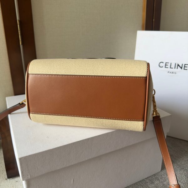 CELINE  SMALL BOSTON CUIR TRIOMPHE IN TEXTILE AND CALFSKIN TAN