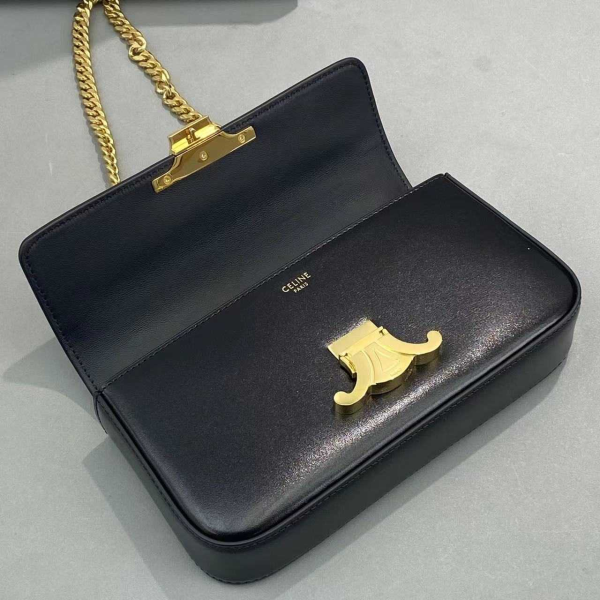 CELINE CHAIN BOX TRIOMPHE BAG IN SHINY CALFSKIN BLACK