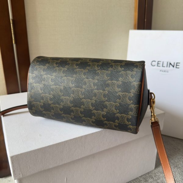 CELINE  SMALL BOSTON CUIR TRIOMPHE IN TRIOMPHE CANVAS AND CALFSKIN TAN