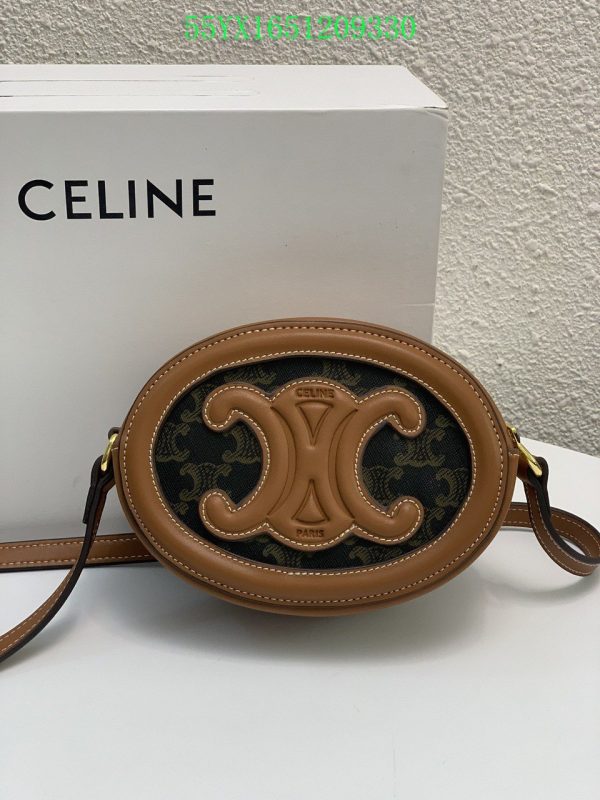 CELINE OVAL BAG CUIR TRIOMPHE IN TRIOMPHE CANVAS AND CALFSKIN TAN 20CM 198602EIN04LU