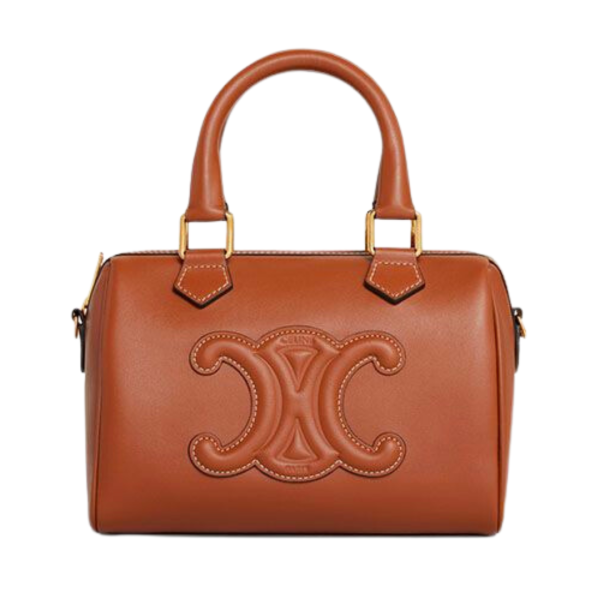 CELINE  SMALL BOSTON BAG IN SMOOTH CALFSKIN WITH CUIR TRIOMPHE BROWN