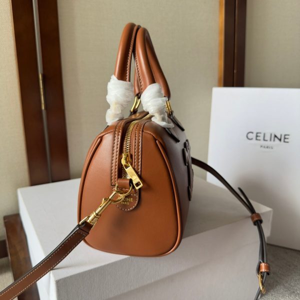 CELINE  SMALL BOSTON BAG IN SMOOTH CALFSKIN WITH CUIR TRIOMPHE BROWN