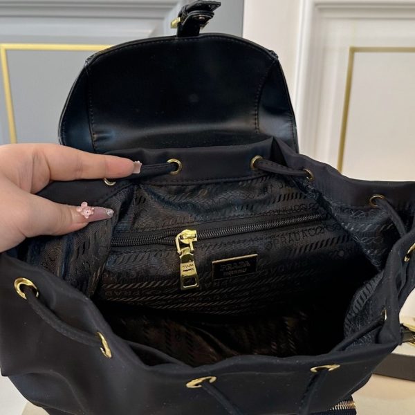 PRADA WOMEN RE NYLON AND BRUSHED BACKPACK BLACK 27CM