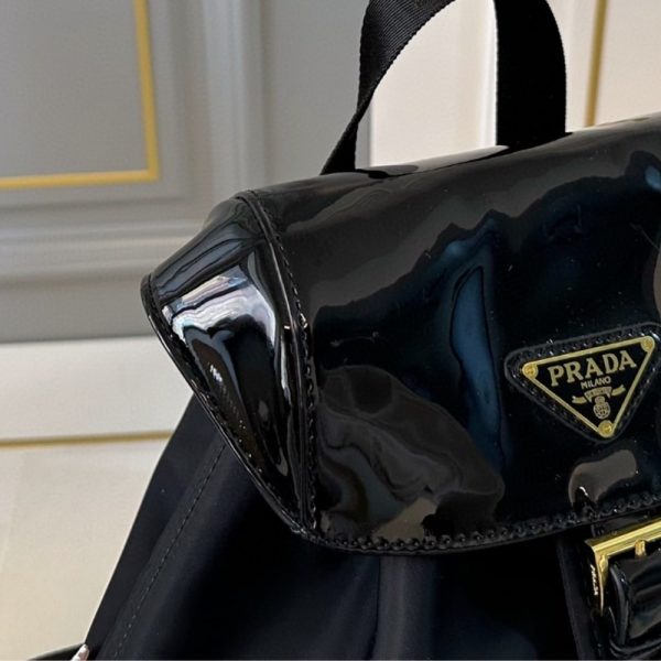 PRADA WOMEN RE NYLON AND BRUSHED BACKPACK BLACK 27CM