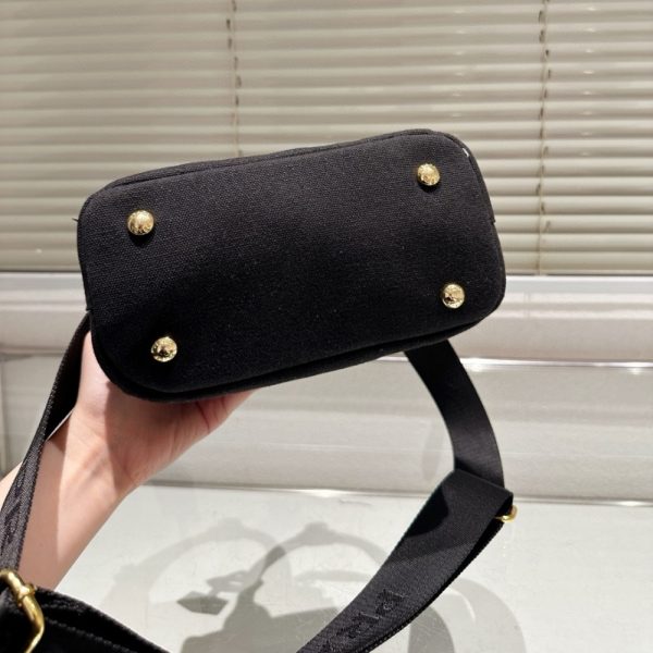 PRADA SMALL COTTON CANVAS HANDBAG BLACK 22CM 1BG464 2CYA F0002 V 8OM