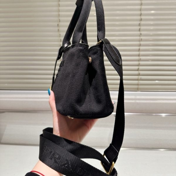 PRADA SMALL COTTON CANVAS HANDBAG BLACK 22CM 1BG464 2CYA F0002 V 8OM