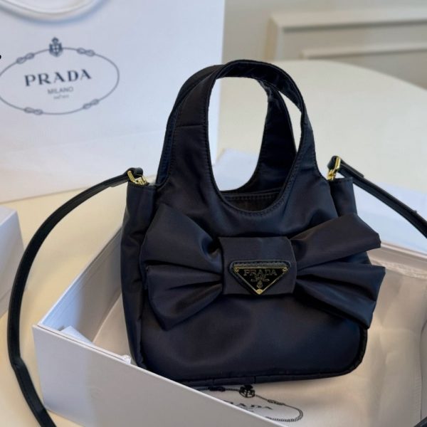PRADA PADDED RE NYLON MINI BAG WITH BOW BLACK 19CM 1BA359 RP0C F0002 V OXO