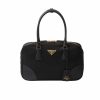 PRADA RE EDITION 1978 MEDIUM RE NYLON AND SAFFIANO TWO HANDLE BAG BLACK 30CM 1BB115 R064 F0002 V OOO