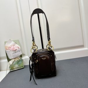PRADA DANGLE TOP HANDLE MINI BAG BROWN 14CM