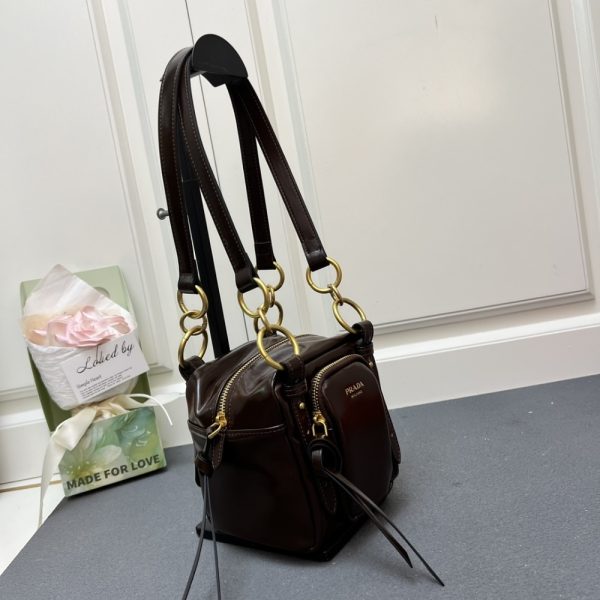 PRADA DANGLE TOP HANDLE MINI BAG BROWN 14CM