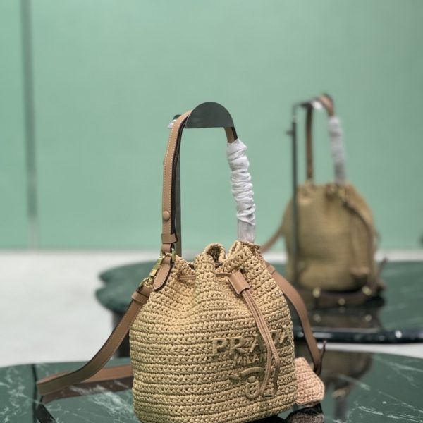 PRADA CROCHET AND MINI BUCKET BAG NATURAL 20CM 1BE068 2M2T F0018 V OUO