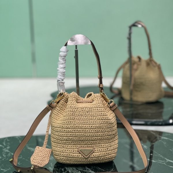 PRADA CROCHET AND MINI BUCKET BAG NATURAL 20CM 1BE068 2M2T F0018 V OUO