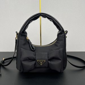 PRADA RE NYLON AND NAPPA MINI BAG WITH BOW BLACK 21CM 1BC241 RP0C F0002 V OXO