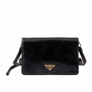 PRADA LEATHER SHOULDER BAG BLACK 23CM 1BD082 2CYR F0002 V DVJ