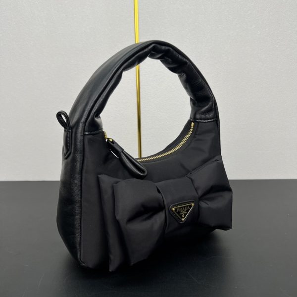 PRADA RE NYLON AND NAPPA MINI BAG WITH BOW BLACK 21CM 1BC241 RP0C F0002 V OXO