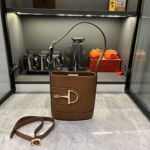 GUCCI 73 SMALL BUCKET BAG ROSSO ANCORA BROWN SMOOTH 20CM 833665 AAEC2 2718