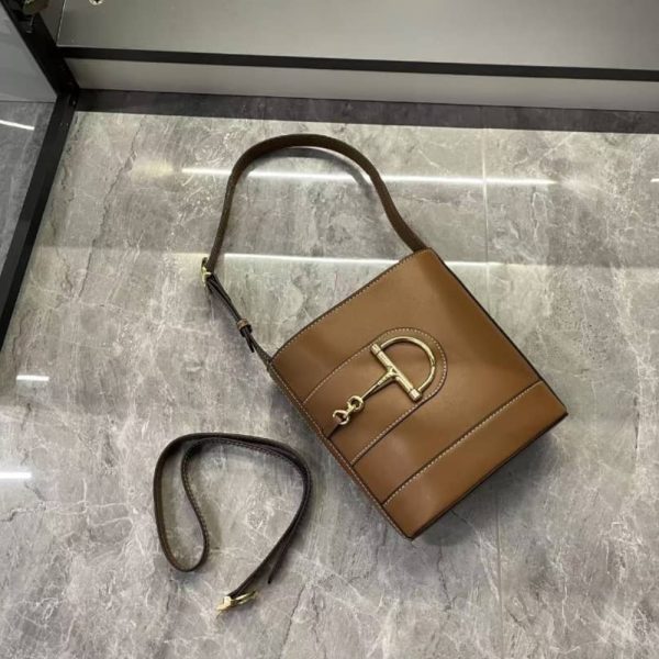 GUCCI 73 SMALL BUCKET BAG ROSSO ANCORA BROWN SMOOTH 20CM 833665 AAEC2 2718