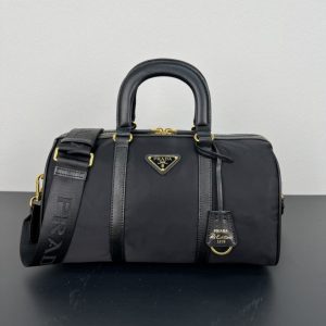 PRADA RE EDITION 1978 RE NYLON X SAFFIANO MEDIUM TOP HANDLE BAG BLACK 31CM 1BB233 R064 F0002 V ZOM