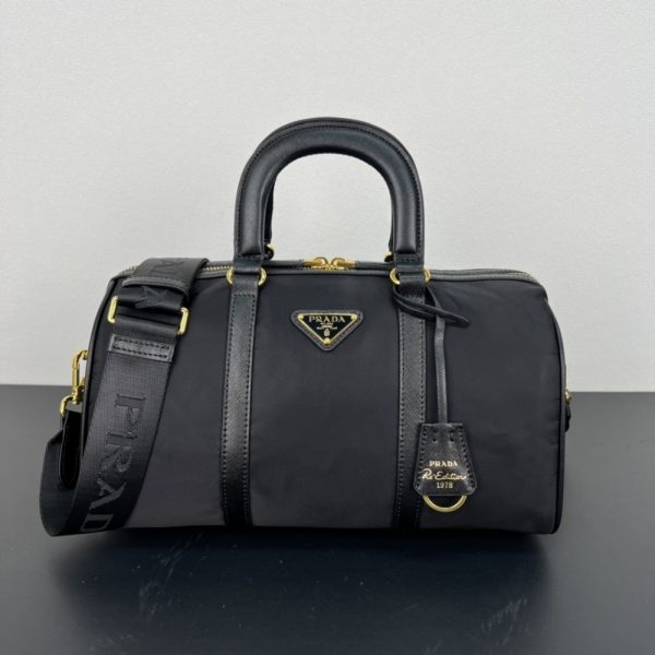 PRADA RE EDITION 1978 RE NYLON X SAFFIANO MEDIUM TOP HANDLE BAG BLACK 31CM 1BB233 R064 F0002 V ZOM
