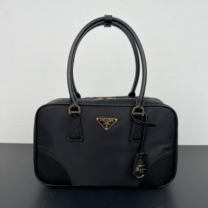 PRADA RE EDITION 1978 MEDIUM RE NYLON AND SAFFIANO TWO HANDLE BAG BLACK 30CM 1BB115 R064 F0002 V OOO