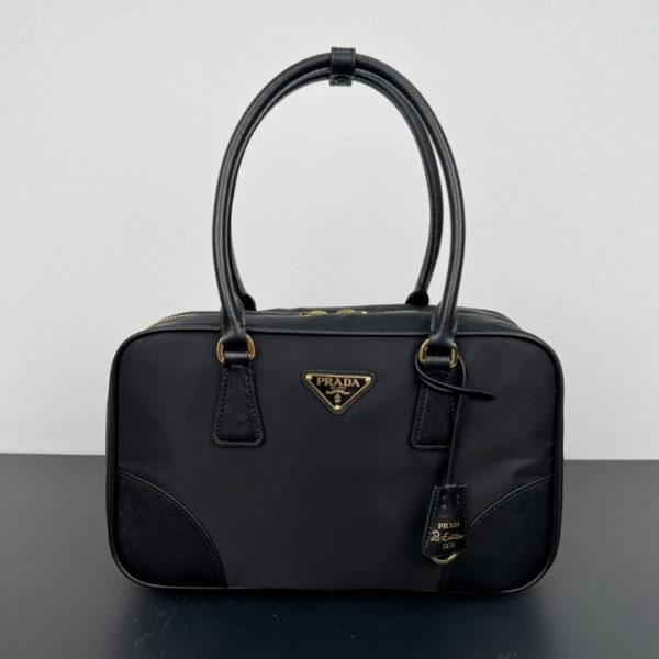 PRADA RE EDITION 1978 MEDIUM RE NYLON AND SAFFIANO TWO HANDLE BAG BLACK 30CM 1BB115 R064 F0002 V OOO