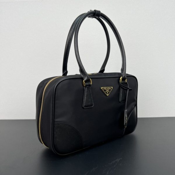 PRADA RE EDITION 1978 MEDIUM RE NYLON AND SAFFIANO TWO HANDLE BAG BLACK 30CM 1BB115 R064 F0002 V OOO