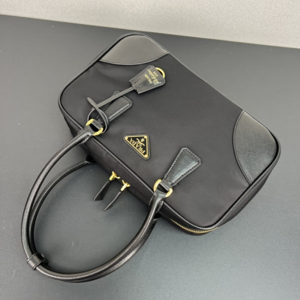 PRADA RE EDITION 1978 MEDIUM RE NYLON AND SAFFIANO TWO HANDLE BAG BLACK 30CM 1BB115 R064 F0002 V OOO