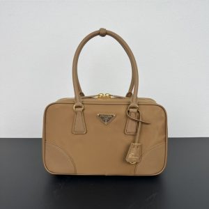 PRADA RE EDITION 1978 MEDIUM RE NYLON AND SAFFIANO TWO HANDLE BAG CORK BEIGE 30CM 1BB115 R064 F0594 V OOO